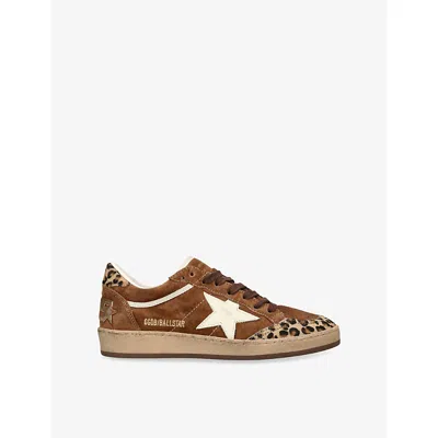 Golden Goose Sneaker Ballstar Low Top With Star Patch With Glitter And Animalier Print In Brown Suede For Women