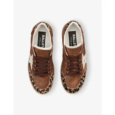 Golden Goose Sneaker Ballstar Low Top With Star Patch With Glitter And Animalier Print In Brown Suede For Women