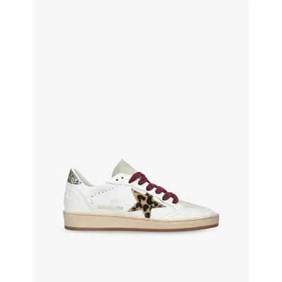 Golden Goose Ballstar White Low Top Sneakers With Glittered Star Patch On The Side And Glittered Heel With Logo L In Multi
