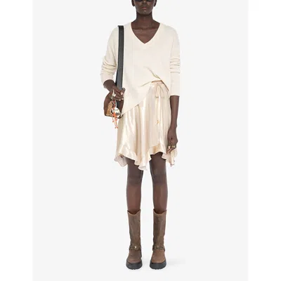 Zadig & Voltaire Womens Gold Jetos Asymmetric-hem Satin Mini Skirt In White