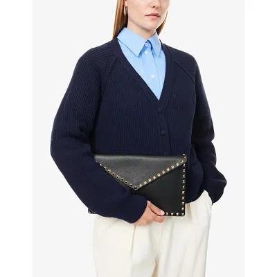 Valentino Dnu Inv  Rockstud Grainy Leather Pouch In Black