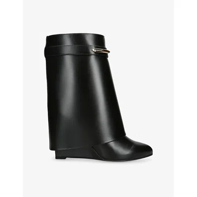 Givenchy Women Black Ankle Boots With Wedge Heels And Logo Plaque On The Side In Leather Woman In Black