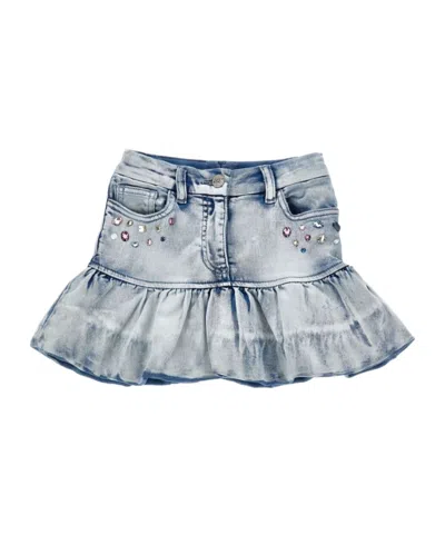 Monnalisa Embellished Stitch Print Mini Skirt In Blue