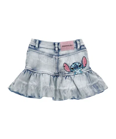 Monnalisa Embellished Stitch Print Mini Skirt In Blue