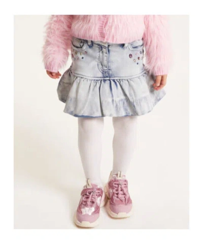 Monnalisa Embellished Stitch Print Mini Skirt In Blue