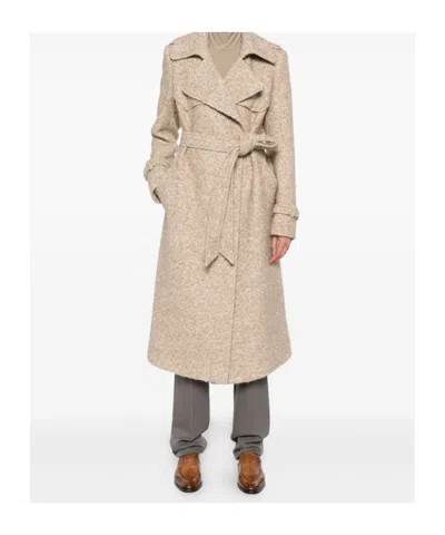 Tagliatore Belted Herringbone-pattern Coat In Pink