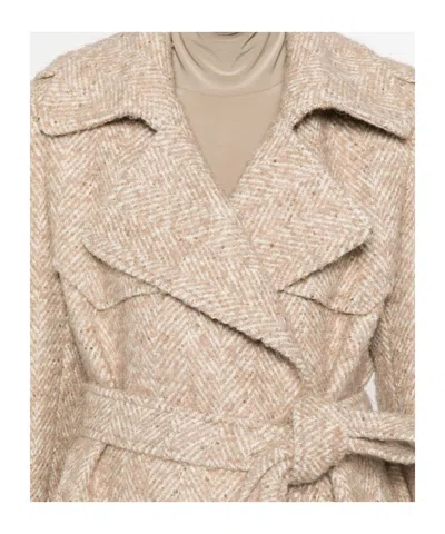 Tagliatore Belted Herringbone-pattern Coat In Pink
