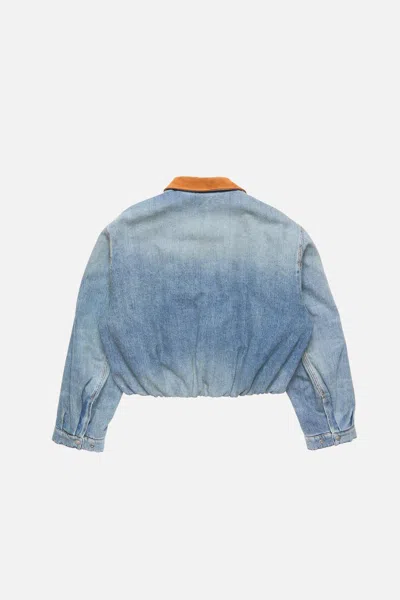 Acne Studios Leather Collar Denim Bomber Jacket In Blue