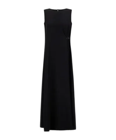 Herno Sleeveless Diagonal Dress Draped Metal Ring In Black