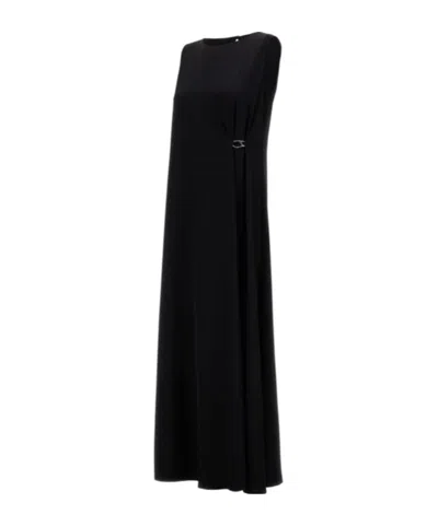 Herno Sleeveless Diagonal Dress Draped Metal Ring In Black