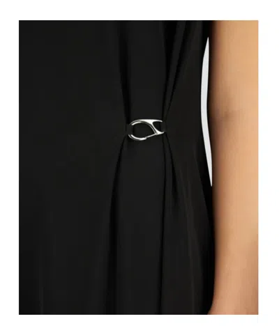 Herno Sleeveless Diagonal Dress Draped Metal Ring In Black