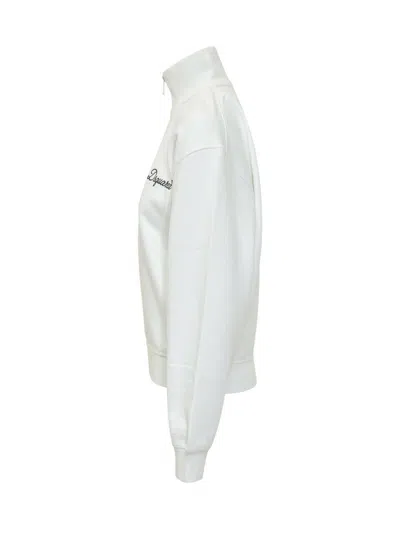 Dsquared2 White Logo Mock Collar Sweatshirt In White