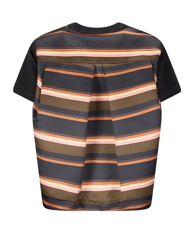 Sacai Horizontal Stripe T-shirt In Black