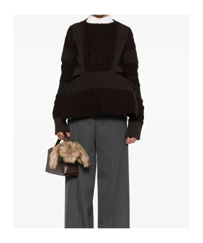 Sacai Wool Knit Round Neck Pullover In Brown