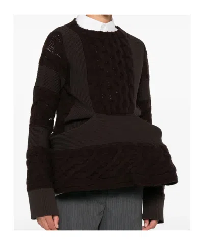 Sacai Wool Knit Round Neck Pullover In Brown