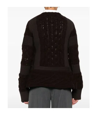 Sacai Wool Knit Round Neck Pullover In Brown