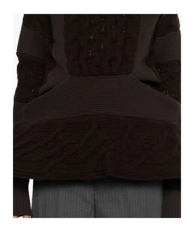 Sacai Wool Knit Round Neck Pullover In Brown