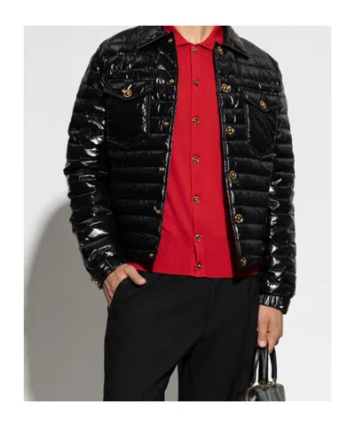 Versace Buttoned Quilted Jacket In Blue