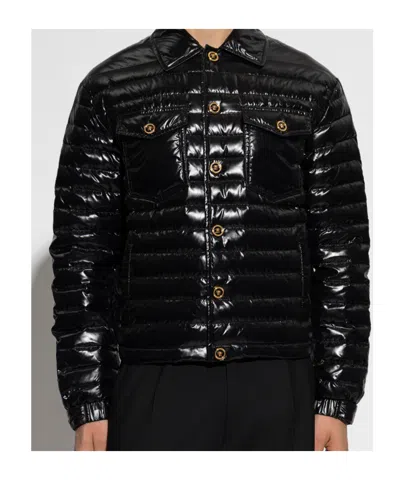 Versace Buttoned Quilted Jacket In Blue