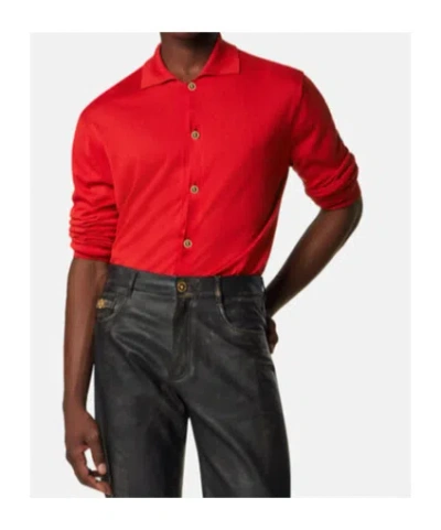 Versace Silk Blend Cardigan Collared Design In Red