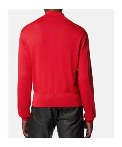 Versace Silk Blend Cardigan Collared Design In Red