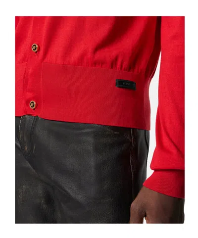 Versace Silk Blend Cardigan Collared Design In Red