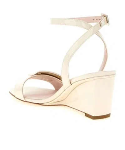 Roger Vivier Belle Vivier 60 Metallic Leather Wedge Sandals In White