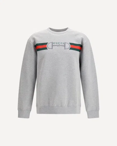 Gucci Men Grey Crewneck Sweatshirt With Logo Detail On The Front In Cotton Man In Gray