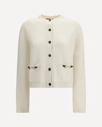 Gucci Women Wool And Cashmere Cardigan With Metal Horsebit In White