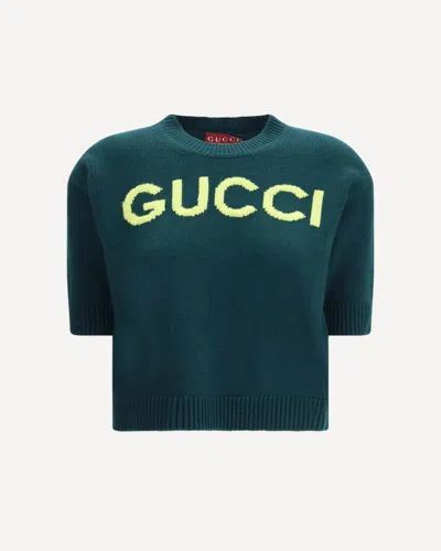 Gucci Women Wool Sweater With Frontal Logo Embroidery In Multi