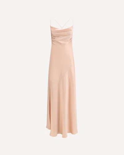 Pinko Pink Sleeveless Long Dress With Criss-crossed Spaghetti Straps In Tech Fabric Woman In Gold