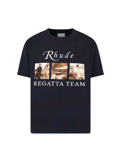 Rhude Classic Black T-shirt With Crew Neckline And Timeless Appeal In Blue
