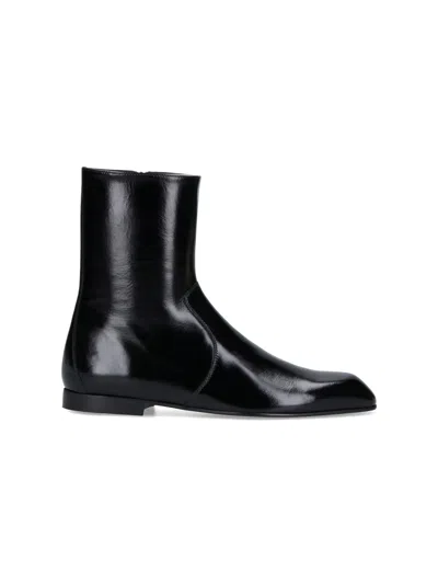 Khaite Glossy Enameled Leather Boot In Black