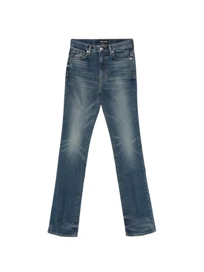 Tom Ford Lightened Effect Trousers In Blue