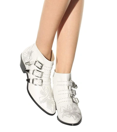 Shop Chloé Susanna Studded Leather Ankle Boots In White Cloud