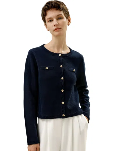 Lilysilk Wool Button-front Sweater Lady Jacket In Blue