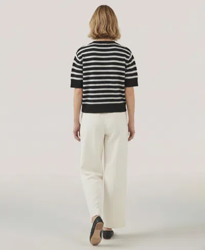 Naadam Lightweight Cashmere Striped Short Sleeve Cardigan In Black