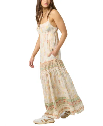 O'neill Lillie Floral Border Print Tiered Maxi Dress In White
