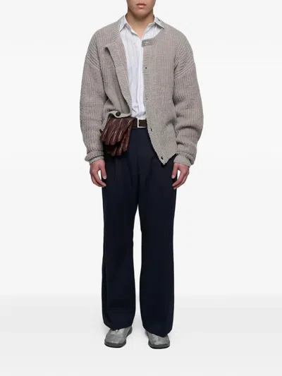 O.files Buttoned Interlaced Cardigan In Gray