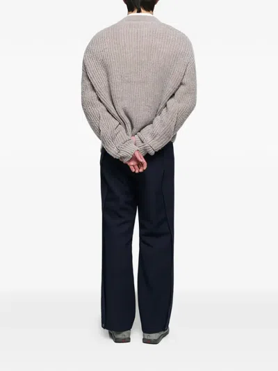 O.files Buttoned Interlaced Cardigan In Gray