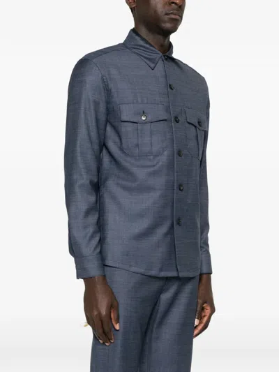 Canali Button Flap Jacket In Blue