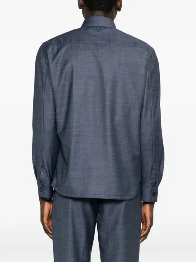 Canali Button Flap Jacket In Blue