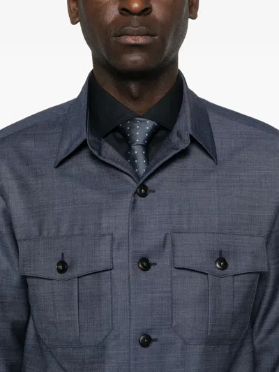Canali Button Flap Jacket In Blue