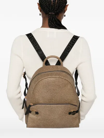 Borbonese Medium Round-handle Pattern Backpack In Brown