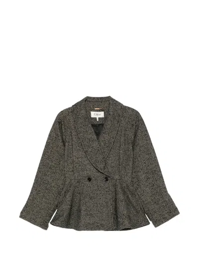 Chloé Double-breasted Herringbone Oversized Peplum Coat In Gray