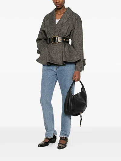 Chloé Double-breasted Herringbone Oversized Peplum Coat In Gray