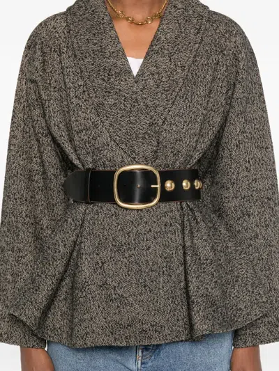Chloé Double-breasted Herringbone Oversized Peplum Coat In Gray
