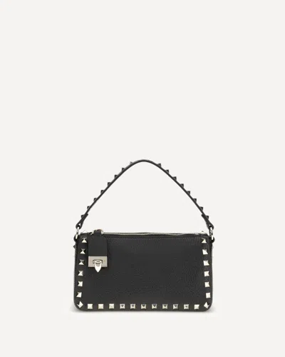 Valentino Rockstud Small Black Grainy Leather Crossbody Bag In Pattern