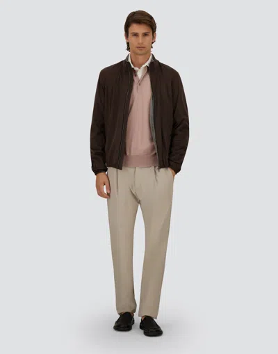 Herno Suede-texture Brown Casual Jacket With High Collar In Brown