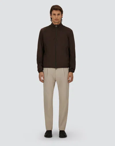 Herno Suede-texture Brown Casual Jacket With High Collar In Brown